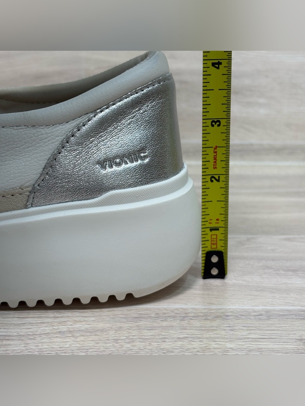 Vionic White Slip-On Platform Sneakers with Silver Heel Accent - Picture 10 of 10